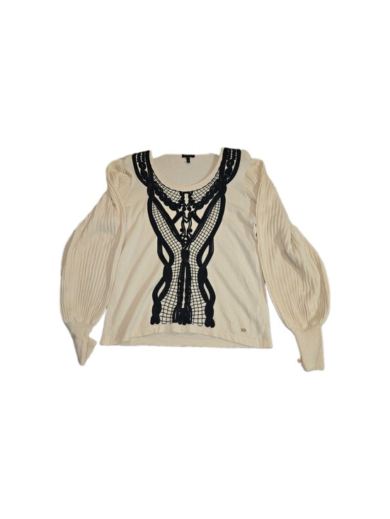 Escada Sweaters - Escada Wool/silk Pullover Sweater Embellished Black Lace Applique Pleated...